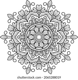 Ornamental rounded mandala zen tangle design colouring book page for adults vector illustration template Vintage, pattern, decorative, elements, Henna, Mehndi.