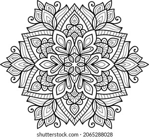 Ornamental rounded mandala zen tangle design colouring book page for adults vector illustration template Vintage, pattern, decorative, elements, Henna, Mehndi.