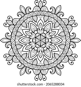 Ornamental rounded mandala zen tangle design colouring book page for adults vector illustration template Vintage, pattern, decorative, elements, Henna, Mehndi.