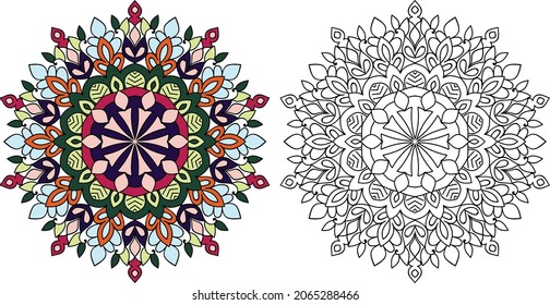 página del libro de colorear de diseño de la mancha dorada redondeada para adultos modelo de ilustración vectorial Vintage, patrón, decorativo, elementos, Henna, Mehndi.