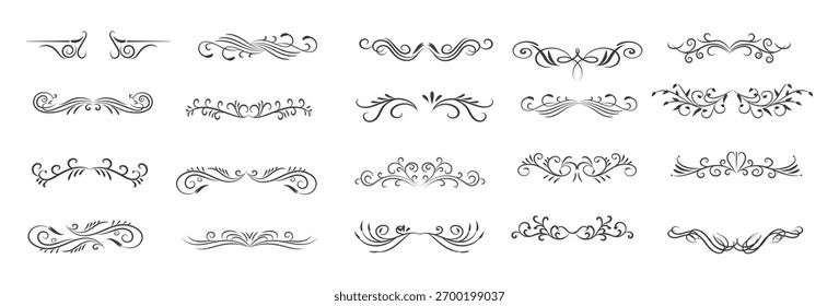Ornamental Rule Lines in Different Design, Decorative dividers, Swirl elements, Vector graphic elements for design vector elements