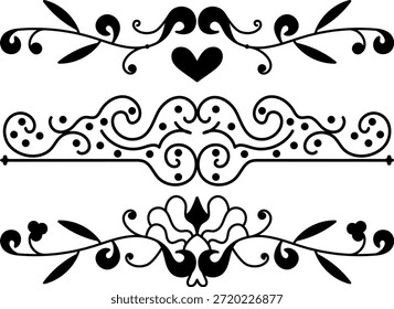 Design de divisor de página de rolagem ornamental definido com linha simétrica elegante floresce ideal para convites, layouts e quadros .