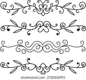 Design de divisor de página de rolagem ornamental definido com linha simétrica elegante floresce ideal para convites, layouts e quadros .