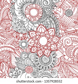 Ornamental seamless background with black and red zentangles