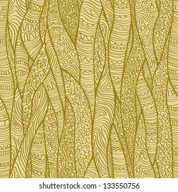 Ornamental seamless beige pattern. Hand drawn curly endless texture. Template for design fabric, covers, package, backgrounds, wrappers