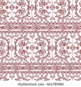 Ornamental seamless borders and patterns. Hand drawn Vector abstract floral elements in indian and islamic style