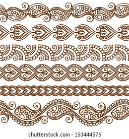 Ornamental seamless borders. Vector set with abstract floral elements in indian style