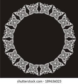 Ornamental seamless butterfly round lace frame. Vector illustration.