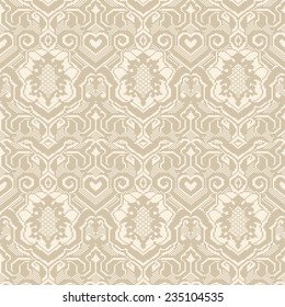 Ornamental seamless damasc pattern for knitting and embroidery. Vector illustration.