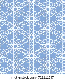 Ornamental seamless design. White lines on a light blue background. Abstract floral pattern. Vector illustration.