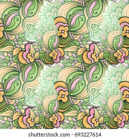 Ornamental seamless ethnic pattern. Floral background can be used for wallpaper, pattern fills, textile, fabric, wrapping, surface textures.