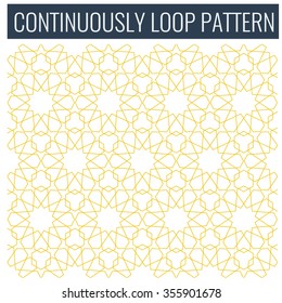 Ornamental Seamless Loop Arabic Or Islamic Geometric Pattern Tiles. Tessellation Background With Orange Lines