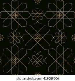 Ornamental seamless loop arabic or islamic geometric pattern tiles.  Tessellation background with colorful lines