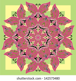 ornamental seamless mandala with butterflies