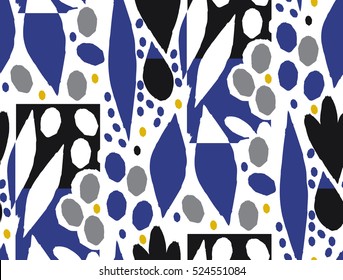 Ornamental seamless pattern with abstract flowers. Cute print in scandinavian style.The image is made in the style of hand-made, patchwork. Abstract background. Ornamental, traditional, simple.