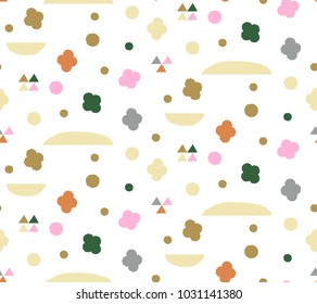 Ornamental seamless pattern with abstract form, geometry shapes, dots. Cute print in scandinavian style.The image is made hand-made. Abstract background.  It is good minimal pattern for textile style.