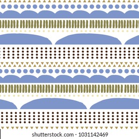 Ornamental nahtloses Muster mit abstrakter Form, Geometrie Formen, Punkte. Netter Druck im skandinavischen Stil.Das Bild ist handgefertigt. Abstrakter Hintergrund.  Es ist ein gutes Minimalmuster für den Textilstil