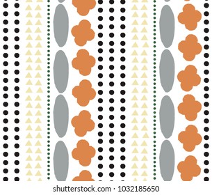 Ornamental seamless pattern with abstract form, geometry shapes, dots. Cute print in scandinavian style.The image is made hand-made. Abstract background. . It is good minimal pattern for textile style