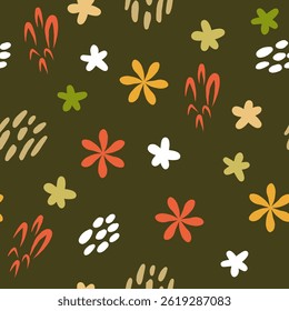 Ornamental seamless pattern with abstract shape and flowers. 