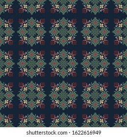 Ornamental seamless pattern based on folk caucasus ornaments motifs. Vector abstract background. 