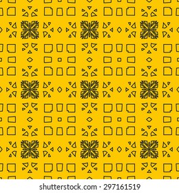 Ornamental seamless pattern black on yellow. Abstract background