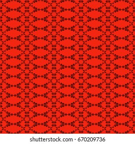 Ornamental seamless pattern. Black and red colors. Endless template for wallpaper, textile, wrapping, print, interior, floor, fabric. Abstract texture. Traditional ethnic ornament for  design.  