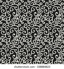 Ornamental seamless  pattern. Black and white contour line floral print background
