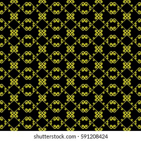 Ornamental seamless pattern. Black and yellow colors. Endless template for wallpaper, textile, wrapping, print, interior, floor, fabric. Abstract texture. Traditional ethnic ornament for  design. 