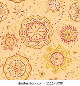 Ornamental seamless pattern with decorative round elements ethnic style