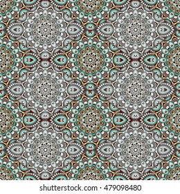 Ornamental seamless pattern. East, oriental design, ethnic style. Vector background of mandala. Islam, Arabic, Indian, ottoman motifs. For use in fabric design, wallpaper, wrapping, hippie decoration