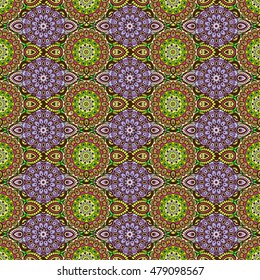 Ornamental seamless pattern. East, oriental design, ethnic style. Illustrated India. Vector background of mandala. Islam, Arabic, Indian. For use in fabric design, wallpaper, hippie decoration