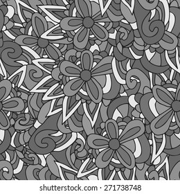 Ornamental Seamless pattern with flowers in greyscale, floral illustration in vintage style. Vector textile design EPS10. Endless texture can be used for wallpaper, pattern fills, textures.