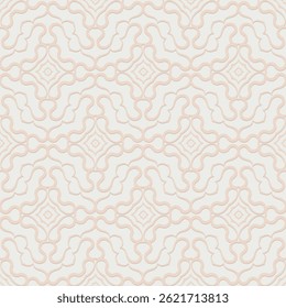 Ornamental seamless pattern with flowing, interconnected lines. Monochrome ornate light beige background with delicate wavy smooth curves, ideal for textiles, wallpapers, and interior decor.
