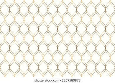 Ornamental seamless pattern with golden wavy line. Oriental geometric repeat background.