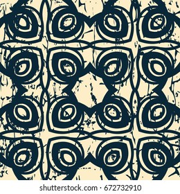 Ornamental seamless pattern with grunge scratched faded effect. Template for design.