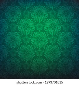 Ornamental seamless pattern lace. Green festive background