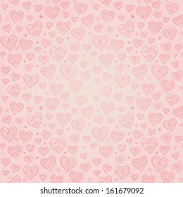 Ornamental seamless pattern with lacy hearts. Light pink background. It can be used for wallpaper, pattern fills, web page, surface textures, decoration for bags and clothes.