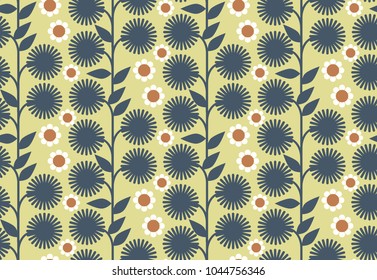 Ornamental seamless pattern with leaf and flowers. Cute print in scandinavian style.The image is made in the style of spring things. Abstract background. Ornamental, traditional, simple.