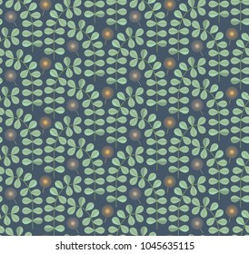 Ornamental seamless pattern with leaf and flowers. Cute print in scandinavian style.The image is made in the style of spring things. Abstract background. Ornamental, traditional, simple.