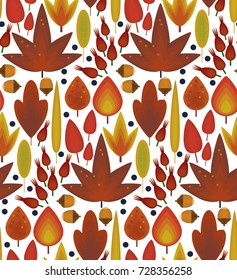 Ornamental seamless pattern with leaf and flowers. Cute print in scandinavian style.The image is made in the style of autumn fall. Abstract background. Ornamental, traditional, simple.