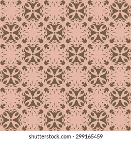 Ornamental seamless pattern light pink on brown. Abstract background