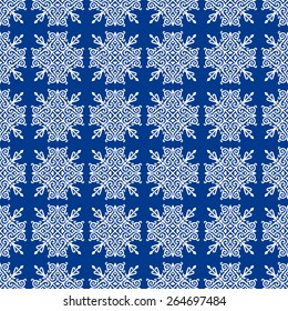 Ornamental seamless pattern on blue. Vector abstract background