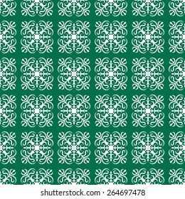 Ornamental seamless pattern on green. Vector abstract background