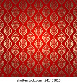 Ornamental seamless pattern of red colors with gold. Vector elegant abstract background , luxury design
