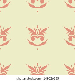 Ornamental seamless pattern in red and green colors