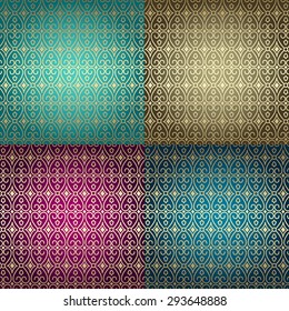 Ornamental seamless pattern set with gold elements. Elegant abstract background, luxury design.