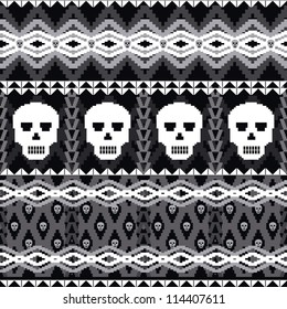 Ornamental seamless pattern with skulls