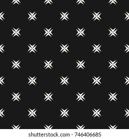 Ornamental seamless pattern with small cross shapes, stars. Abstract monochrome geometric texture. Dark modern luxury background. Repeat design for decor, prints, digital, web, covers. - Stock vector