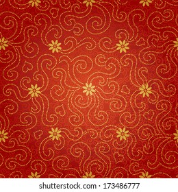Ornamental seamless pattern with small flowers and curls. Red floral endless background. It can be used for wallpaper, pattern fills, web page background, surface textures.