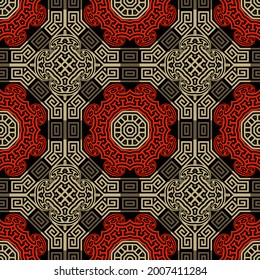 Ornamental seamless pattern. Tribal ethnic patterned  background. Vector repeat beautiful backdrop. Geometric modern design. Arabesque style colorful ornaments. Greek key, meanders, frames, shapes.
